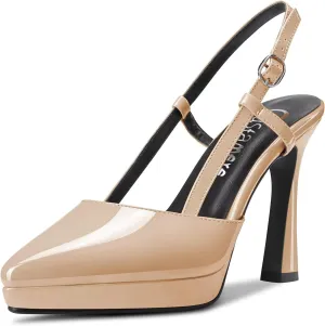 Castamere Women High Stiletto Platform Heel Pointed Toe Slingback Slip-on Pumps Wedding Dress 3.9 Inches Heels