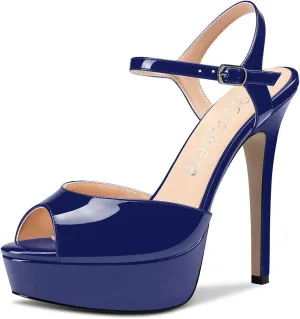 Castamere Women Stiletto High Platform Heel Peep Open Toe Sandals Ankle Strap Slingback Buckle Pumps Wedding Party Dress Shoes 5 Inches Heels