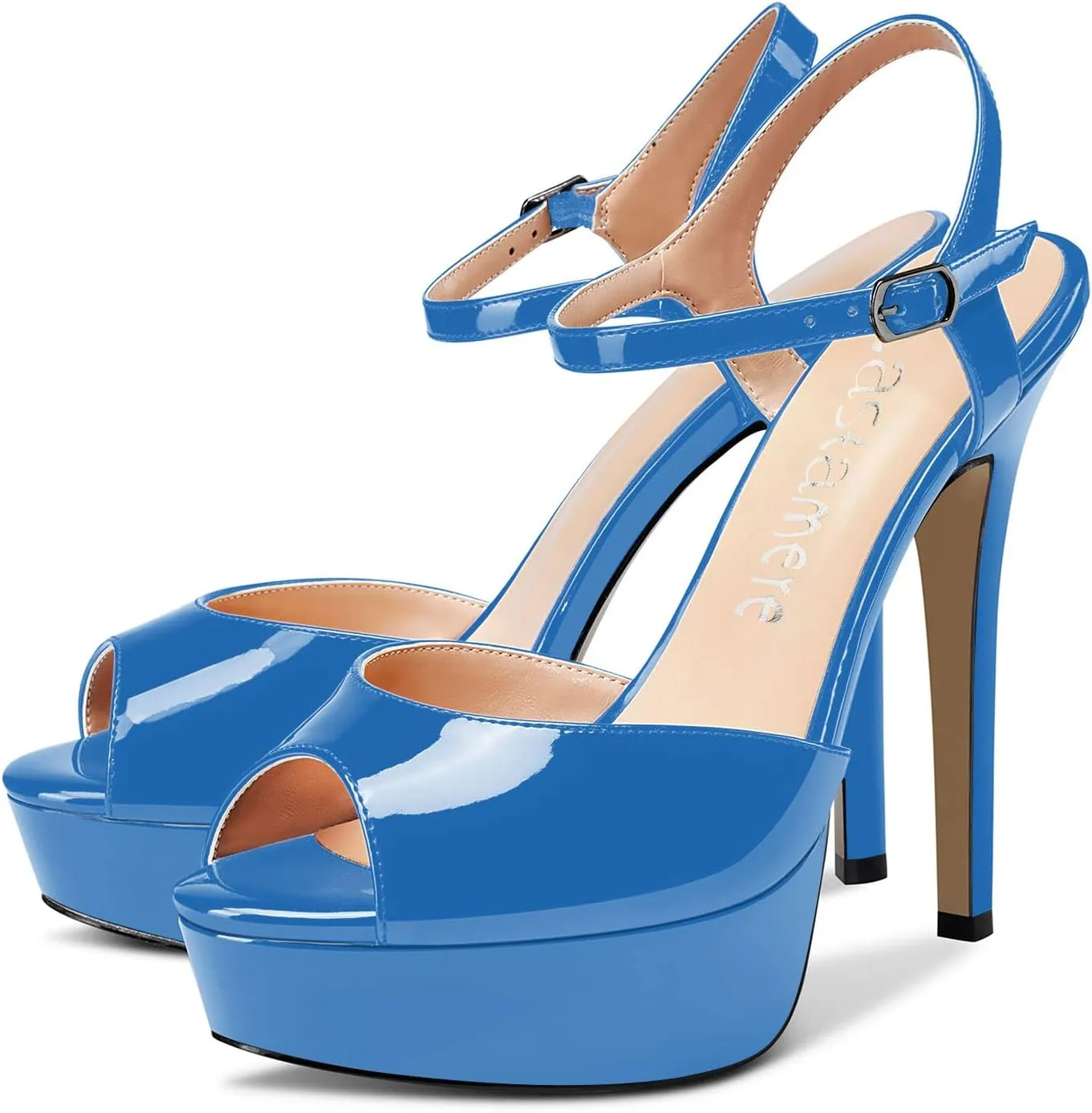 Castamere Women Stiletto High Platform Heel Peep Open Toe Sandals Ankle Strap Slingback Buckle Pumps Wedding Party Dress Shoes 5 Inches Heels