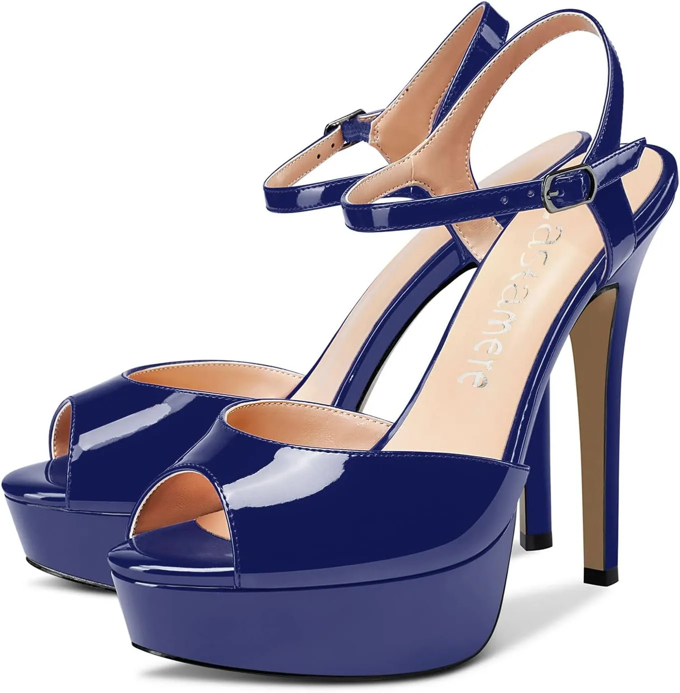 Castamere Women Stiletto High Platform Heel Peep Open Toe Sandals Ankle Strap Slingback Buckle Pumps Wedding Party Dress Shoes 5 Inches Heels