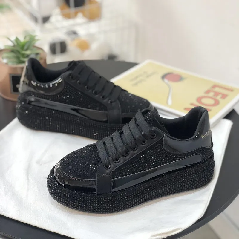 Casual Shoes Korean Version With Rhinestone Lace Platform