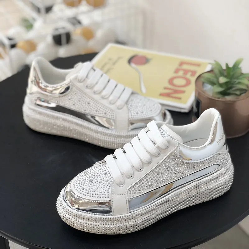 Casual Shoes Korean Version With Rhinestone Lace Platform