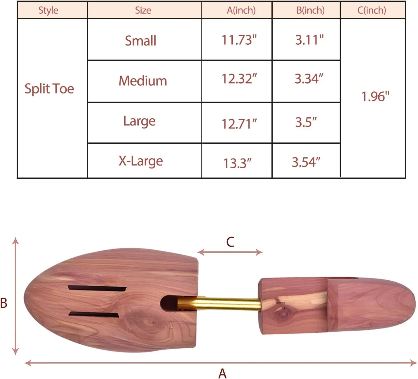 Cedar Shoe Tree for Men, Wide Heel Women's Adjustable Shoe Tree, Split Toe Cedar Boot Tree