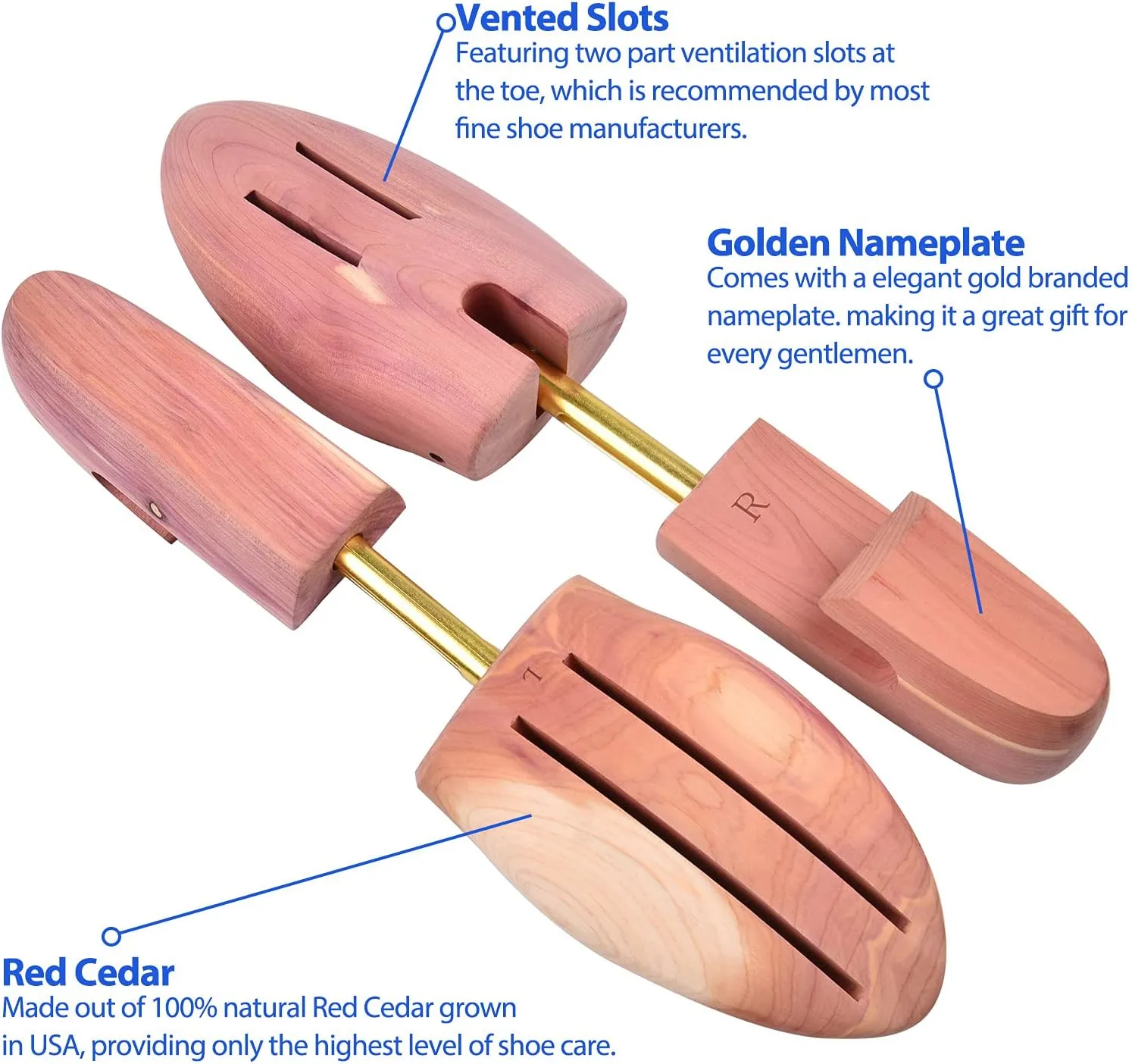 Cedar Shoe Tree for Men, Wide Heel Women's Adjustable Shoe Tree, Split Toe Cedar Boot Tree