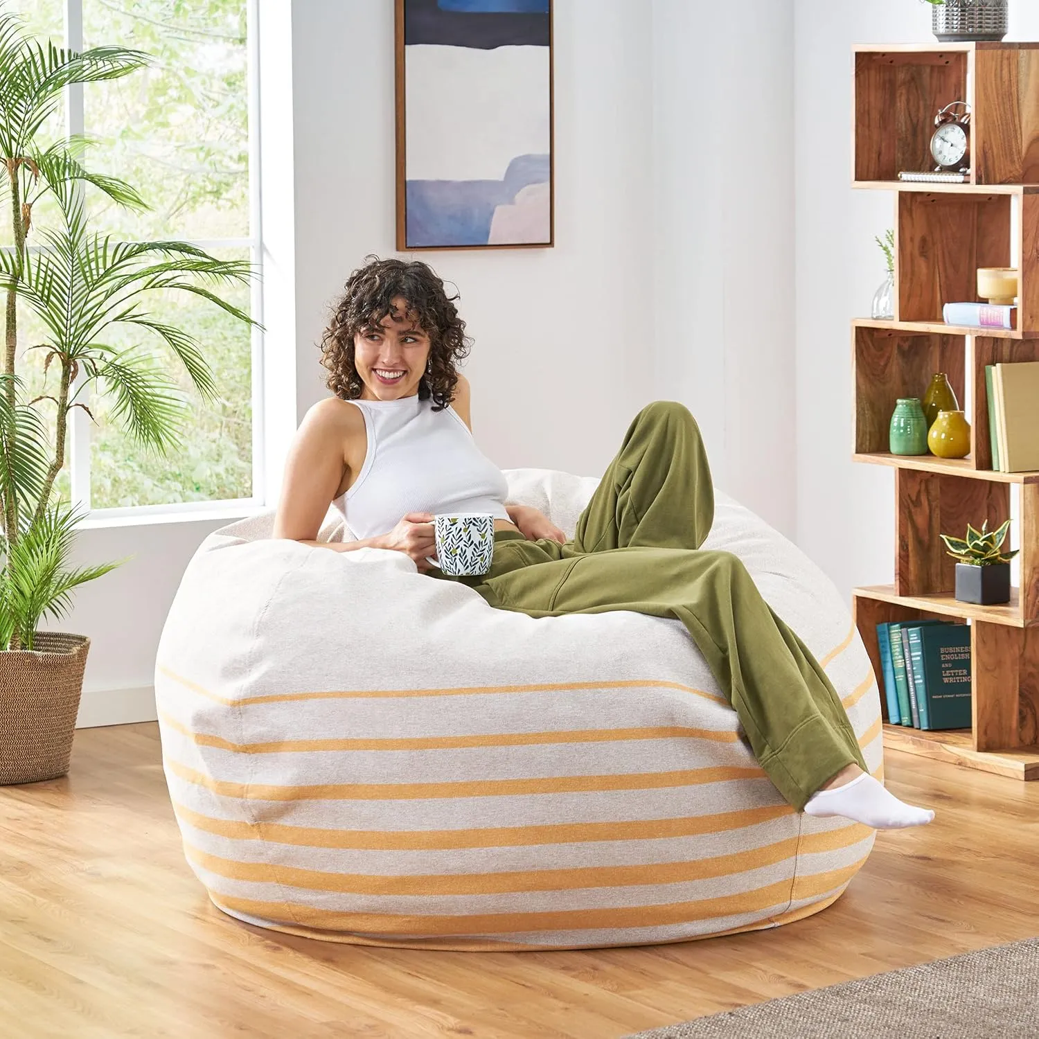 Christopher Knight Home Hudgeons 5 Foot Striped Bean Bag - Natural/Yellow Stripes