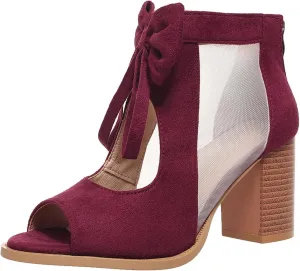 Chunky Heels for Women Dressy Block Heels Booties Cutout Bow Peep Toe Back Zipper Wedge Sandals Dress Party Wedding Pumps Shoes