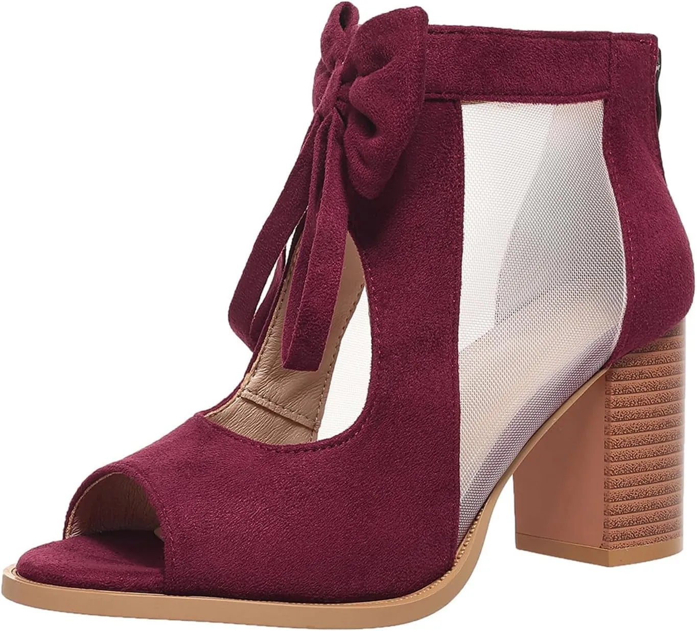 Chunky Heels for Women Dressy Block Heels Booties Cutout Bow Peep Toe Back Zipper Wedge Sandals Dress Party Wedding Pumps Shoes