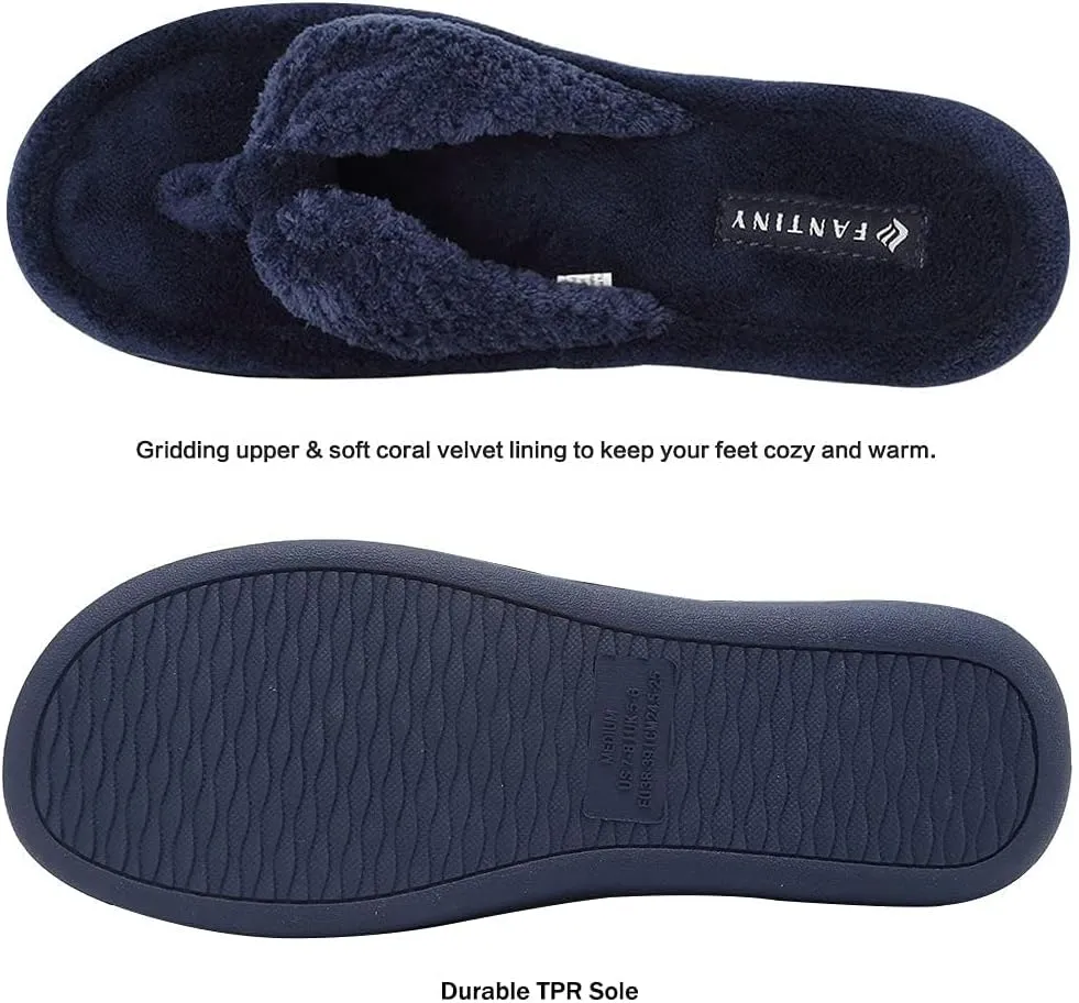 CIOR Women's Cozy Memory Foam Spa Thong Flip Flops House Indoor Slippers Plush Gridding Velvet Lining Clog Style-U1MTW017-0716
