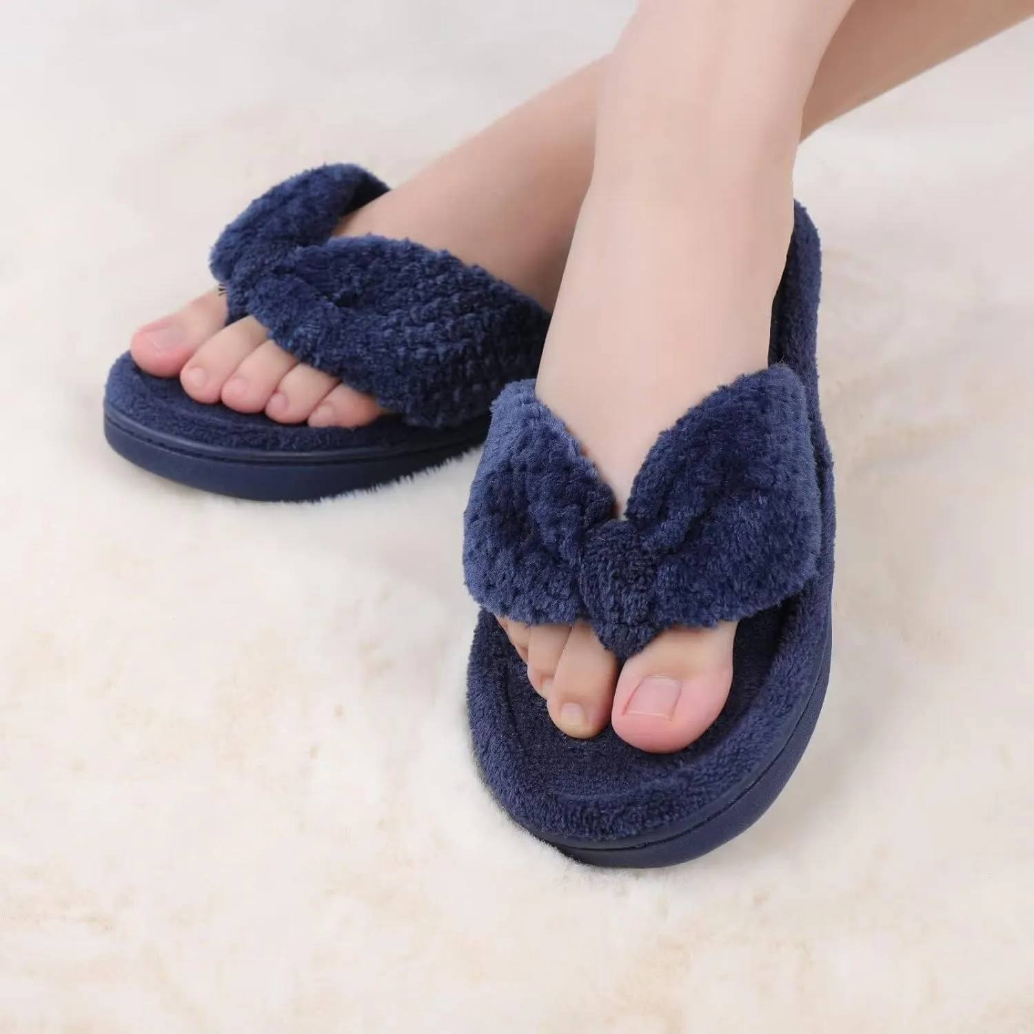 CIOR Women's Cozy Memory Foam Spa Thong Flip Flops House Indoor Slippers Plush Gridding Velvet Lining Clog Style-U1MTW017-0716