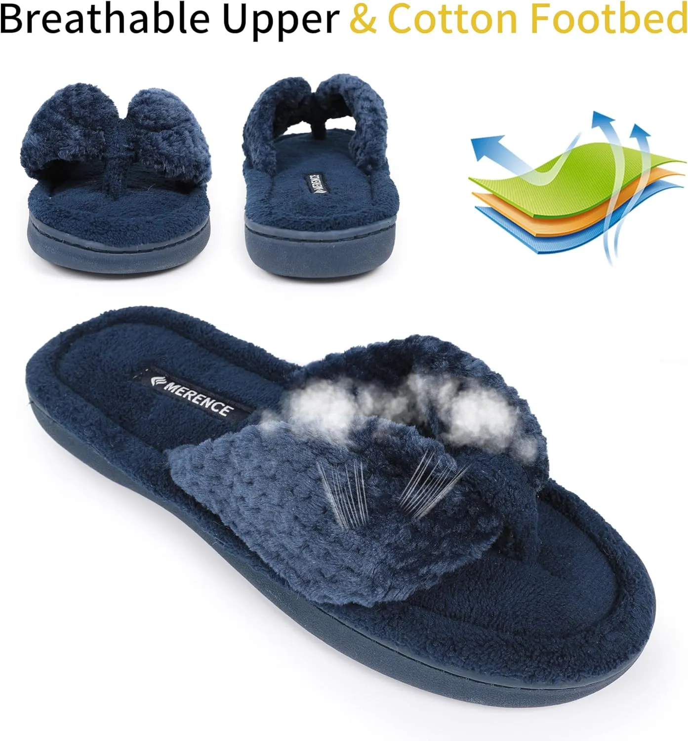 CIOR Women's Cozy Memory Foam Spa Thong Flip Flops House Indoor Slippers Plush Gridding Velvet Lining Clog Style-U1MTW017-0716