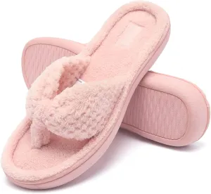 CIOR Women's Cozy Memory Foam Spa Thong Flip Flops House Indoor Slippers Plush Gridding Velvet Lining Clog Style-U1MTW017-0716