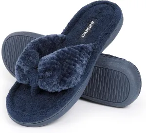 CIOR Women's Cozy Memory Foam Spa Thong Flip Flops House Indoor Slippers Plush Gridding Velvet Lining Clog Style-U1MTW017-0716