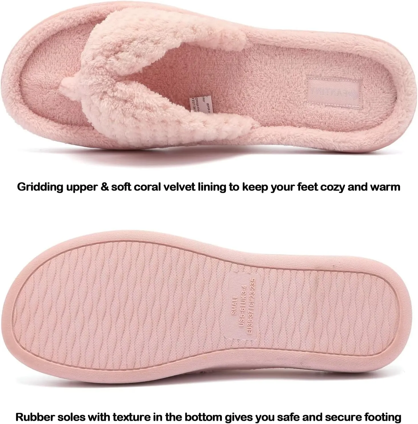 CIOR Women's Cozy Memory Foam Spa Thong Flip Flops House Indoor Slippers Plush Gridding Velvet Lining Clog Style-U1MTW017-0716