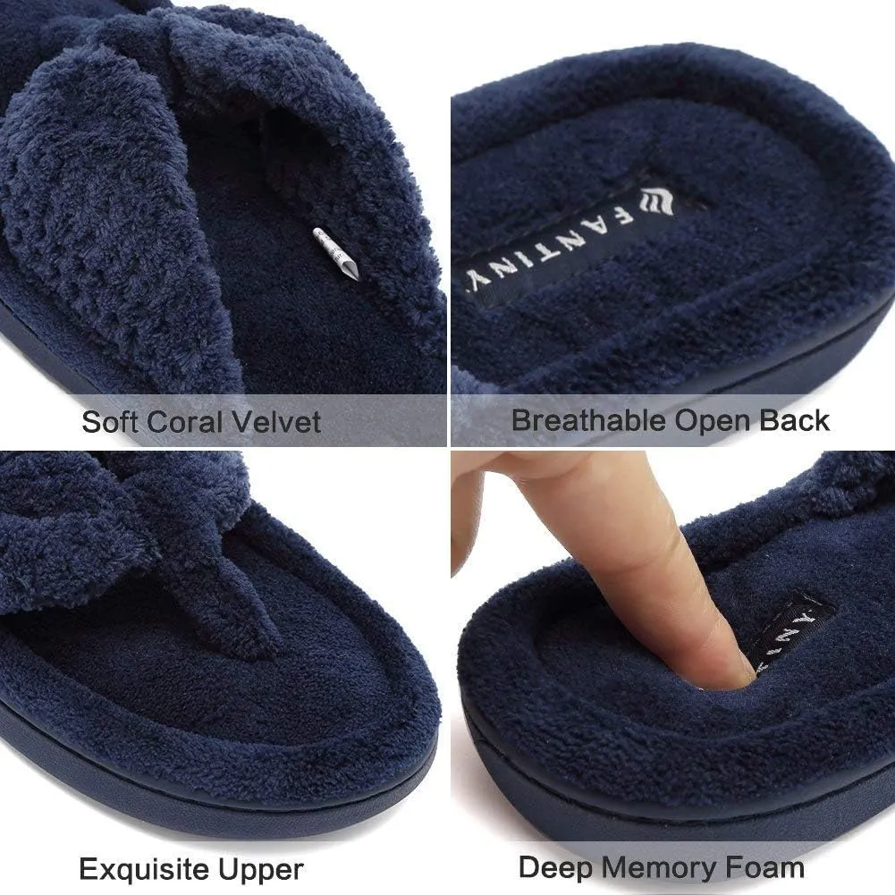 CIOR Women's Cozy Memory Foam Spa Thong Flip Flops House Indoor Slippers Plush Gridding Velvet Lining Clog Style-U1MTW017-0716