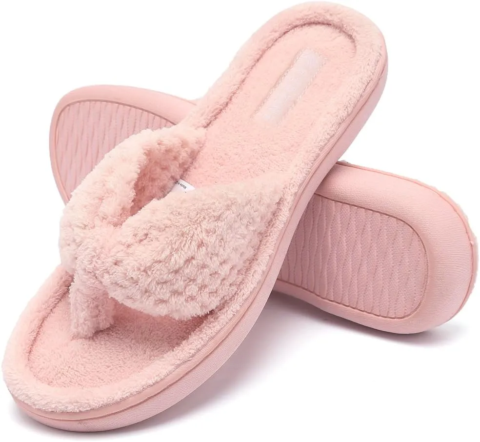 CIOR Women's Cozy Memory Foam Spa Thong Flip Flops House Indoor Slippers Plush Gridding Velvet Lining Clog Style-U1MTW017-0716