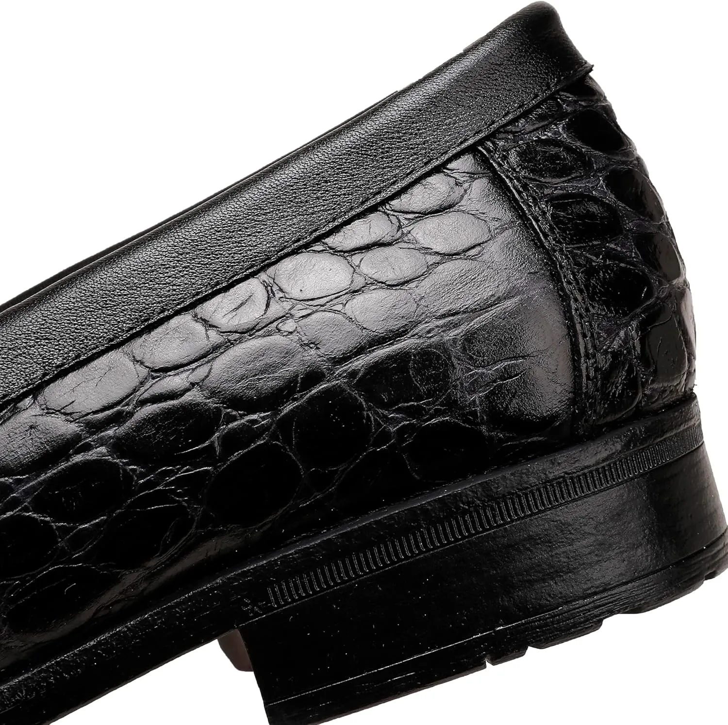 Classic Mens Leather Dress Shoes, Luxury Crocodile Printed Slip on Loafer with Matel Buckle Penny Shoes for Mens