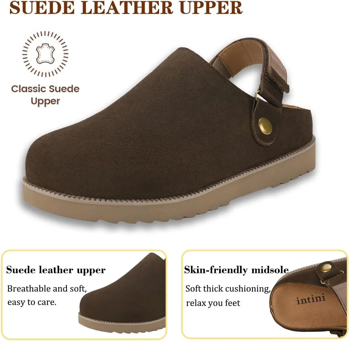 Clogs for Women Platform Clogs Slippers Classic Suede Leather Mules with Arch Support Comfortable Slip-on Sandals Shoes for Indoor Outdoor