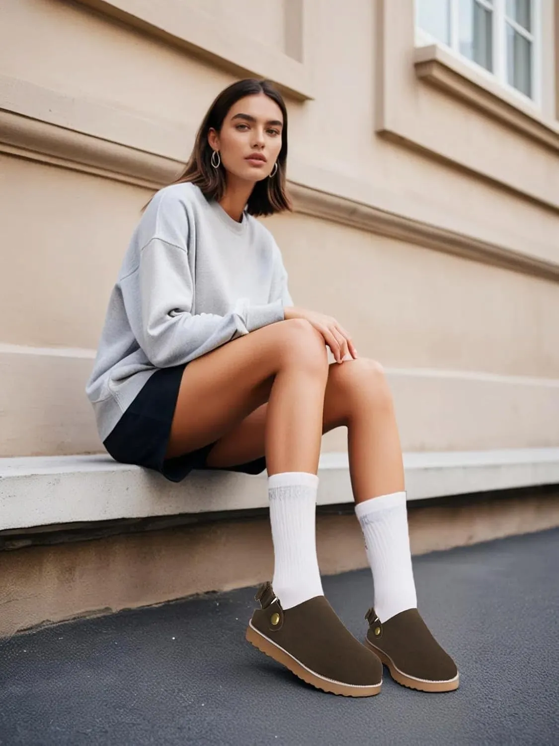 Clogs for Women Platform Clogs Slippers Classic Suede Leather Mules with Arch Support Comfortable Slip-on Sandals Shoes for Indoor Outdoor