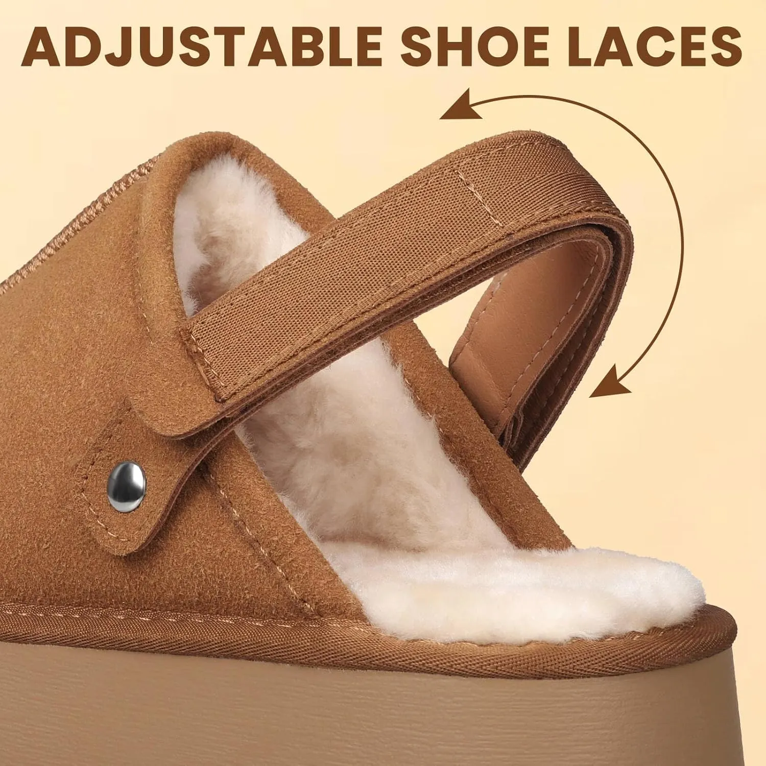 Clogs for Women Platform Suede Women's Mules & Clogs Platform Slippers Adjustable Laces Slip-On Indoor and Outdoor