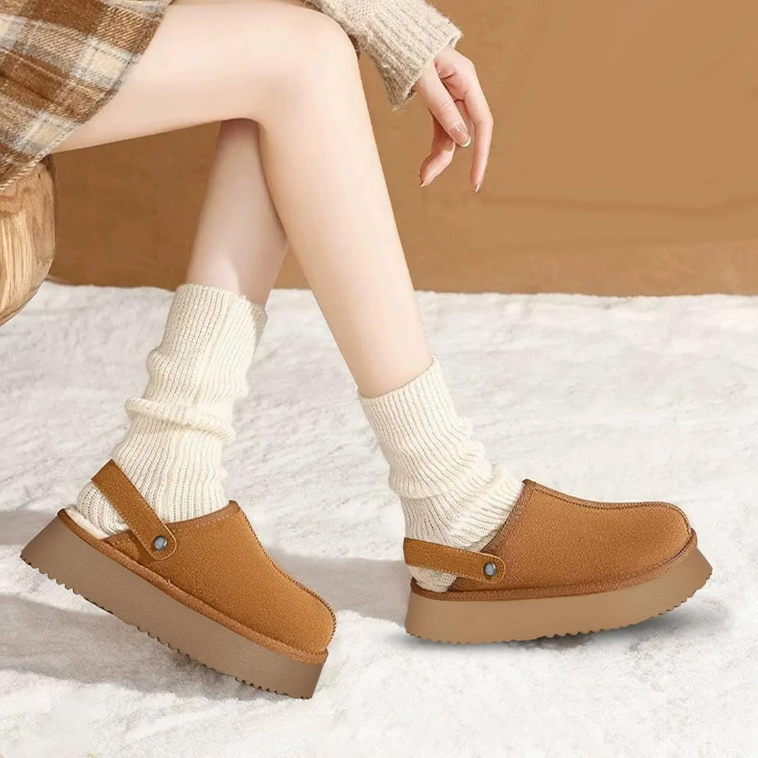 Clogs for Women Platform Suede Women's Mules & Clogs Platform Slippers Adjustable Laces Slip-On Indoor and Outdoor