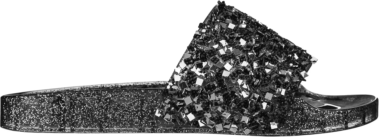 CLOVERLAY Women’s Summer Flip Flop Open Toe Jelly Sandal Rhinestone Glitter Slide Sandals Slippers