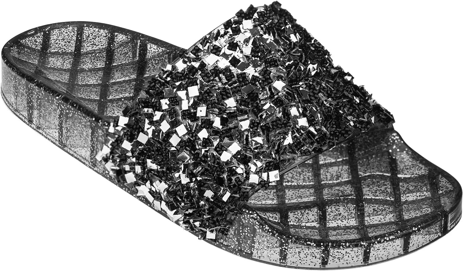 CLOVERLAY Women’s Summer Flip Flop Open Toe Jelly Sandal Rhinestone Glitter Slide Sandals Slippers