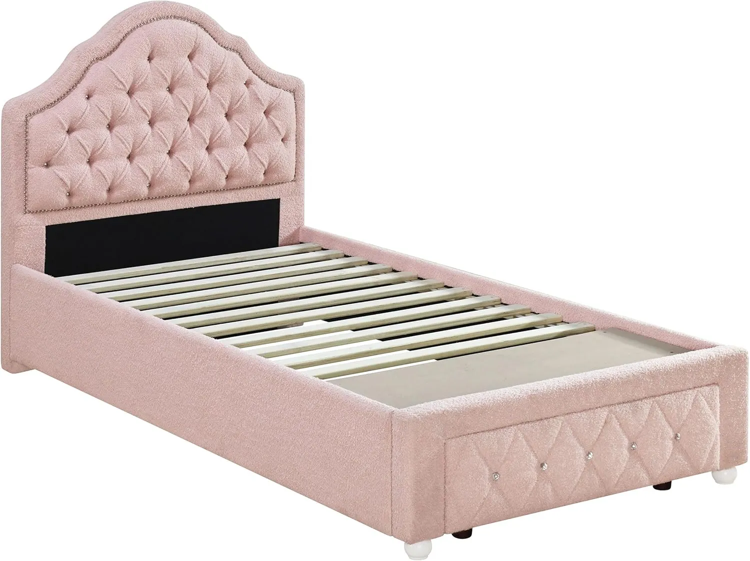 Coaster Home Furnishings Ashleigh Traditional Boucle Upholstered Twin Size Storage Panel Bed Frame Platform Bed 44-inch Headboard Pink 460540T
