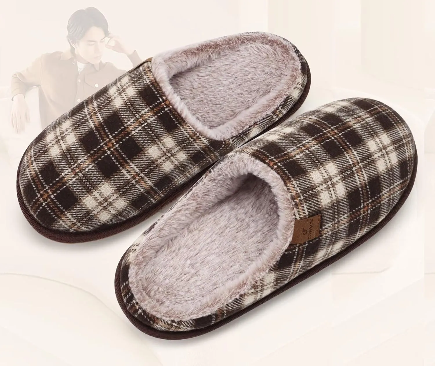 COFACE Unisex Mens Womens Cozy Memory Foam Scuff Slippers Casual Slip On Warm House Shoes Indoor/Outdoor Sandal Slippers With Arch Support Rubber Sole Size 4-15