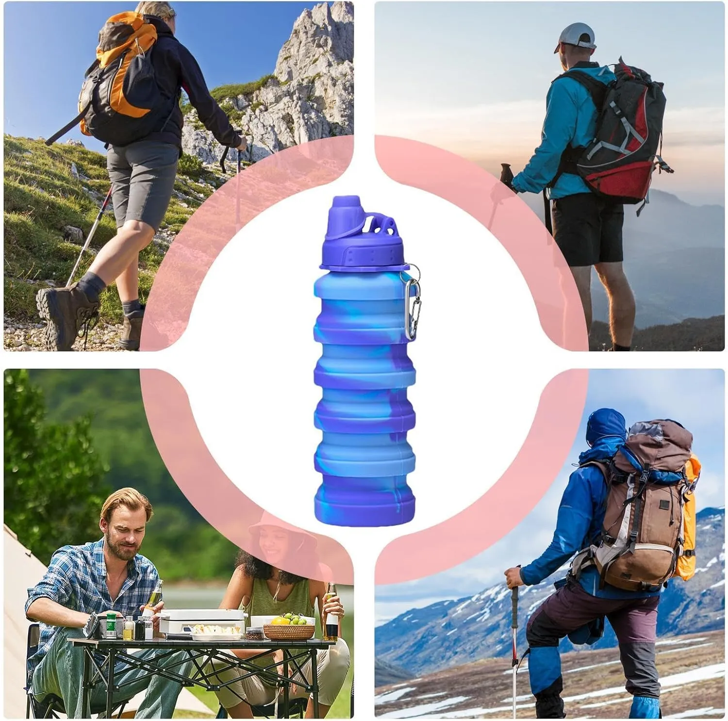 Compact Water Bottle | Silicone Sports Water Bottle - Reusable Flexible Water Cup, Foldable Sports Water Bottle With Carabiner 700ml For Sports, Gym, Hiking, Travel