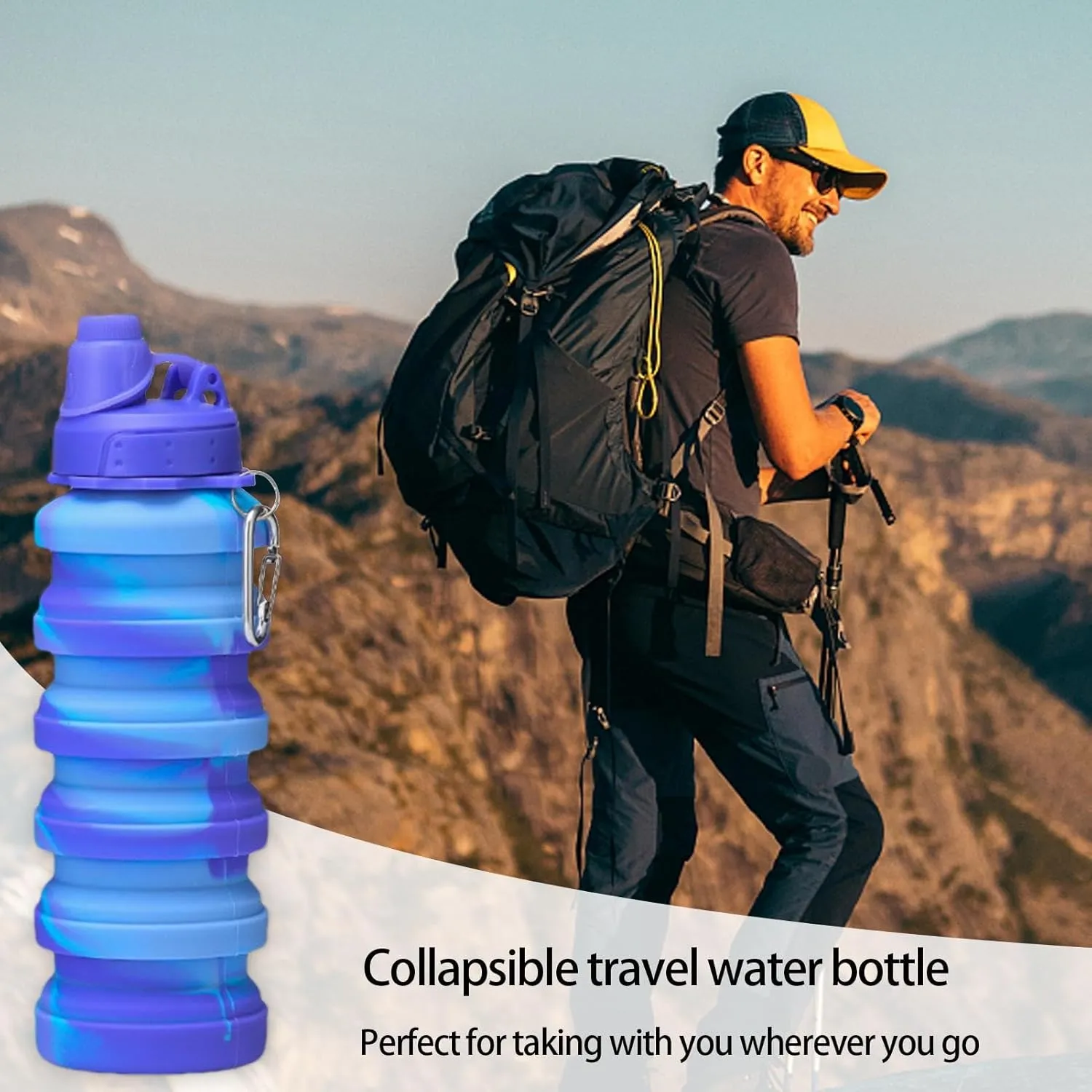 Compact Water Bottle | Silicone Sports Water Bottle - Reusable Flexible Water Cup, Foldable Sports Water Bottle With Carabiner 700ml For Sports, Gym, Hiking, Travel