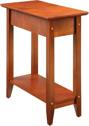 Convenience Concepts American Heritage Flip Top End Table 23" - Narrow Flip Top Side Table with Storage Compartment, Chairside End Table with Storage Shelf for Living Room, Family Room, Cherry