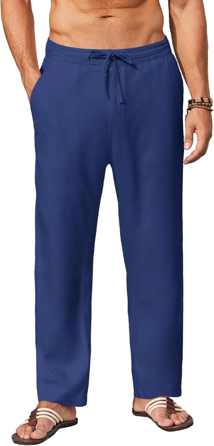 COOFANDY Men's Casual Linen Pants Elastic Waist Drawstring Yoga Beach Pants Lightweight Loose Fit Trousers with Pockets