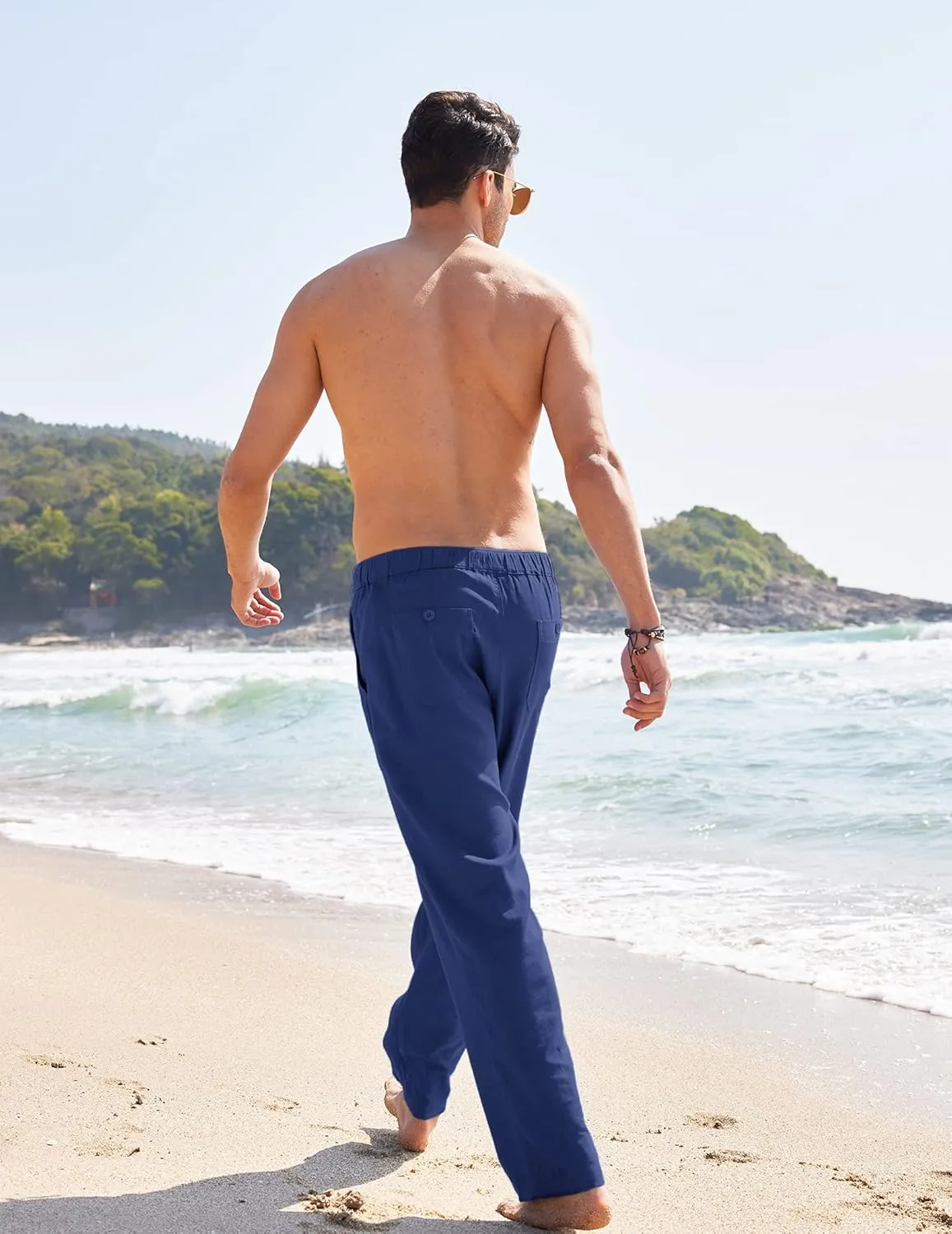 COOFANDY Men's Casual Linen Pants Elastic Waist Drawstring Yoga Beach Pants Lightweight Loose Fit Trousers with Pockets