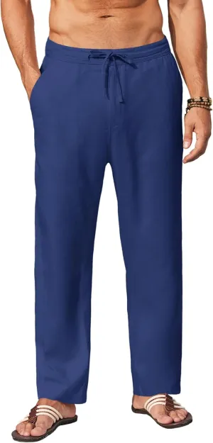 COOFANDY Men's Casual Linen Pants Elastic Waist Drawstring Yoga Beach Pants Lightweight Loose Fit Trousers with Pockets