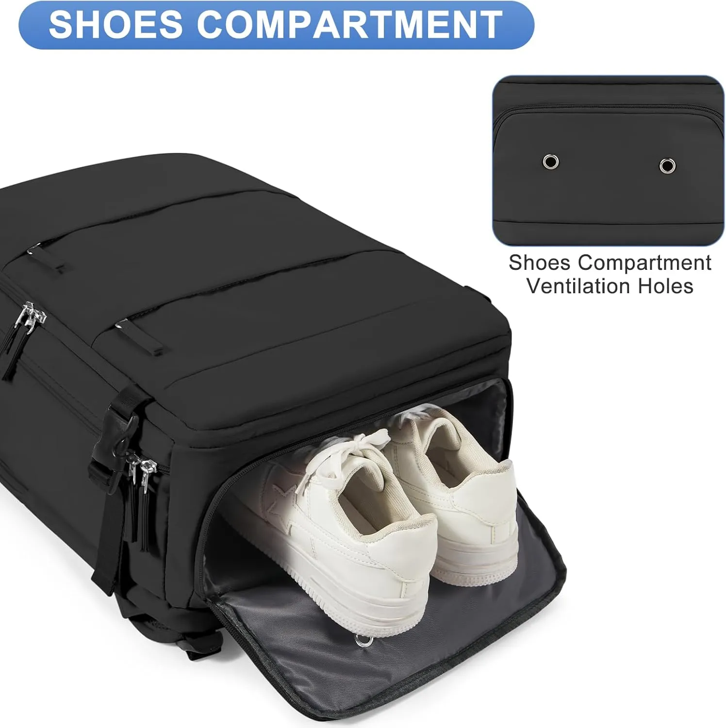 coofay Large Black Travel Backpack Carry on Flight Approved Mochila De Viaje Personal Item Backpack for Airlines Frontier Airlines Personal Item Bag Large Backpack for Travel Backpacks for Men Women