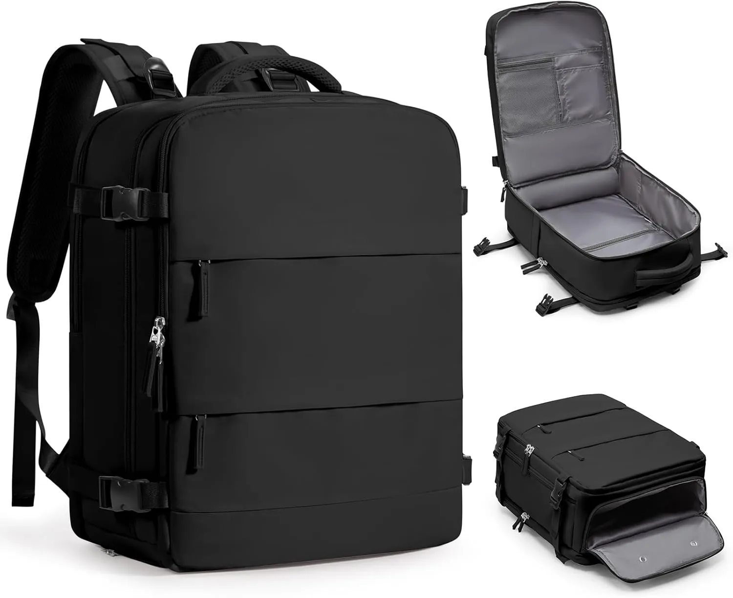 coofay Large Black Travel Backpack Carry on Flight Approved Mochila De Viaje Personal Item Backpack for Airlines Frontier Airlines Personal Item Bag Large Backpack for Travel Backpacks for Men Women