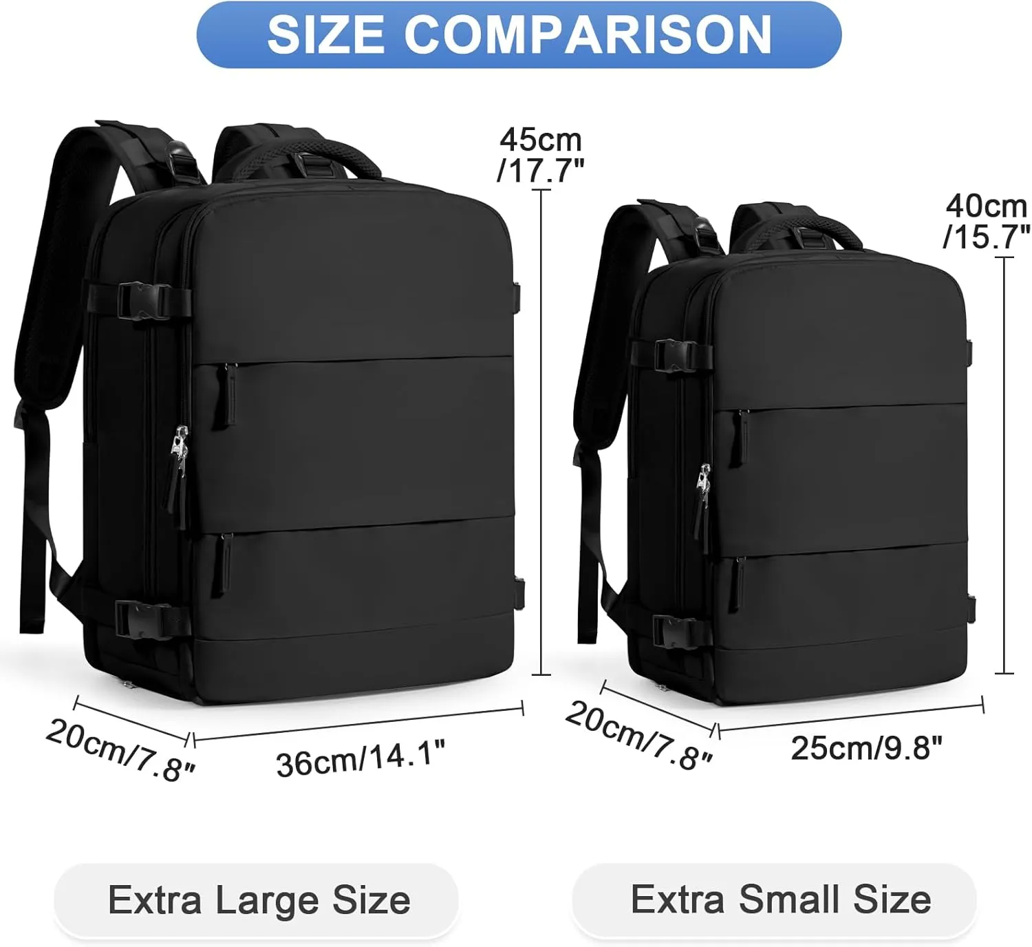 coofay Large Black Travel Backpack Carry on Flight Approved Mochila De Viaje Personal Item Backpack for Airlines Frontier Airlines Personal Item Bag Large Backpack for Travel Backpacks for Men Women