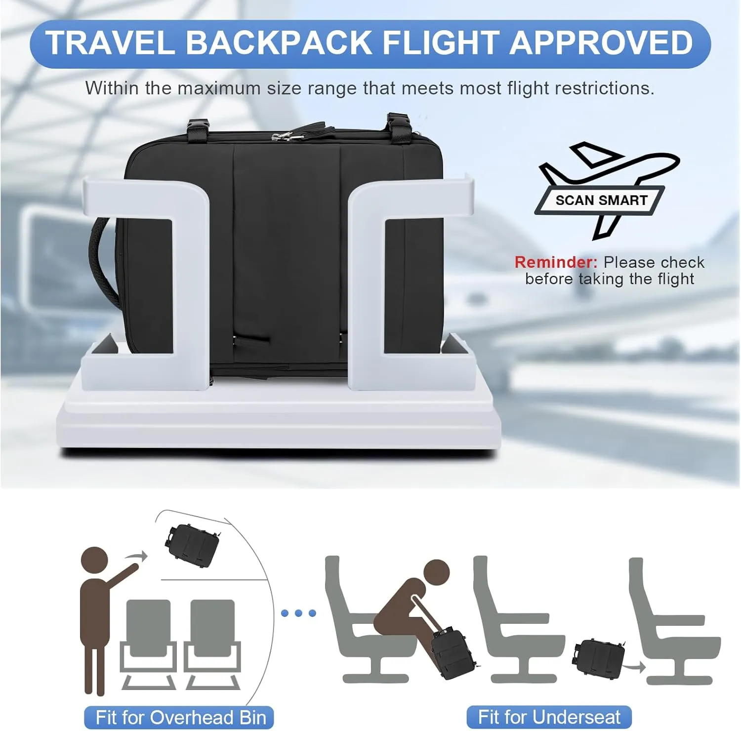 coofay Large Black Travel Backpack Carry on Flight Approved Mochila De Viaje Personal Item Backpack for Airlines Frontier Airlines Personal Item Bag Large Backpack for Travel Backpacks for Men Women