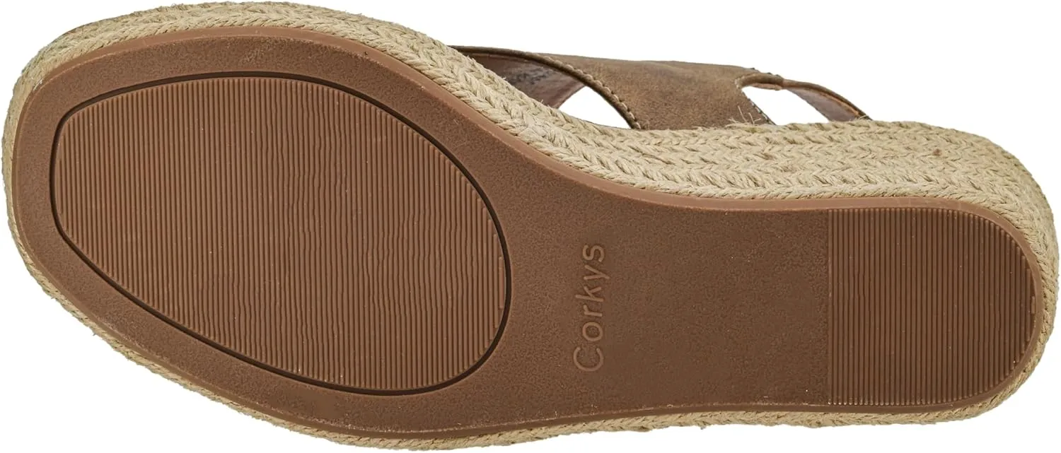 Corkys Footwear Women's K Bye Wedge Sandals with 3-Inch Heel - Comfort-Enhancing EVA Insoles, Hook and Loop Closure, and Stylish Jute Wrapped Bottom Design