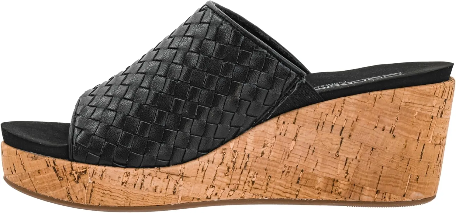 Corkys Footwear Women's Wine And Dine 2.5-Inch Wedge Sandal - With A Woven Upper, Cork Platform, Slip-On Design, and Corkys Soft EVA Insoles For All Day Wear