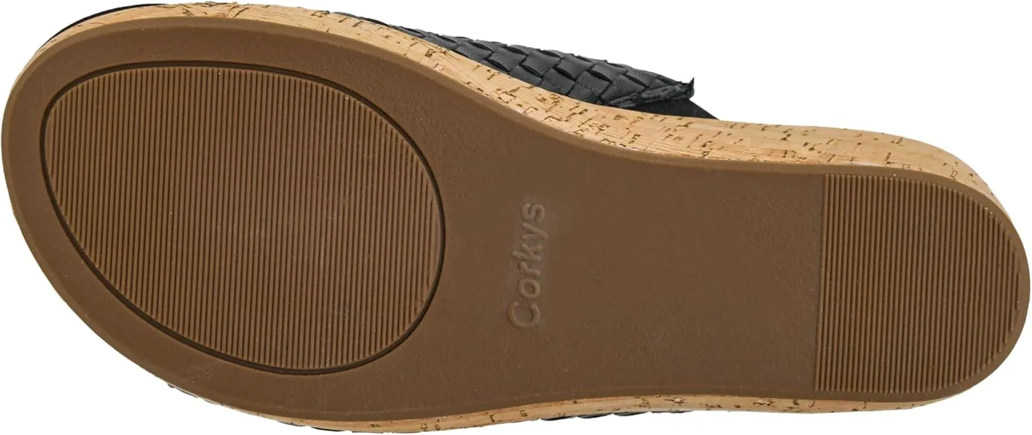 Corkys Footwear Women's Wine And Dine 2.5-Inch Wedge Sandal - With A Woven Upper, Cork Platform, Slip-On Design, and Corkys Soft EVA Insoles For All Day Wear