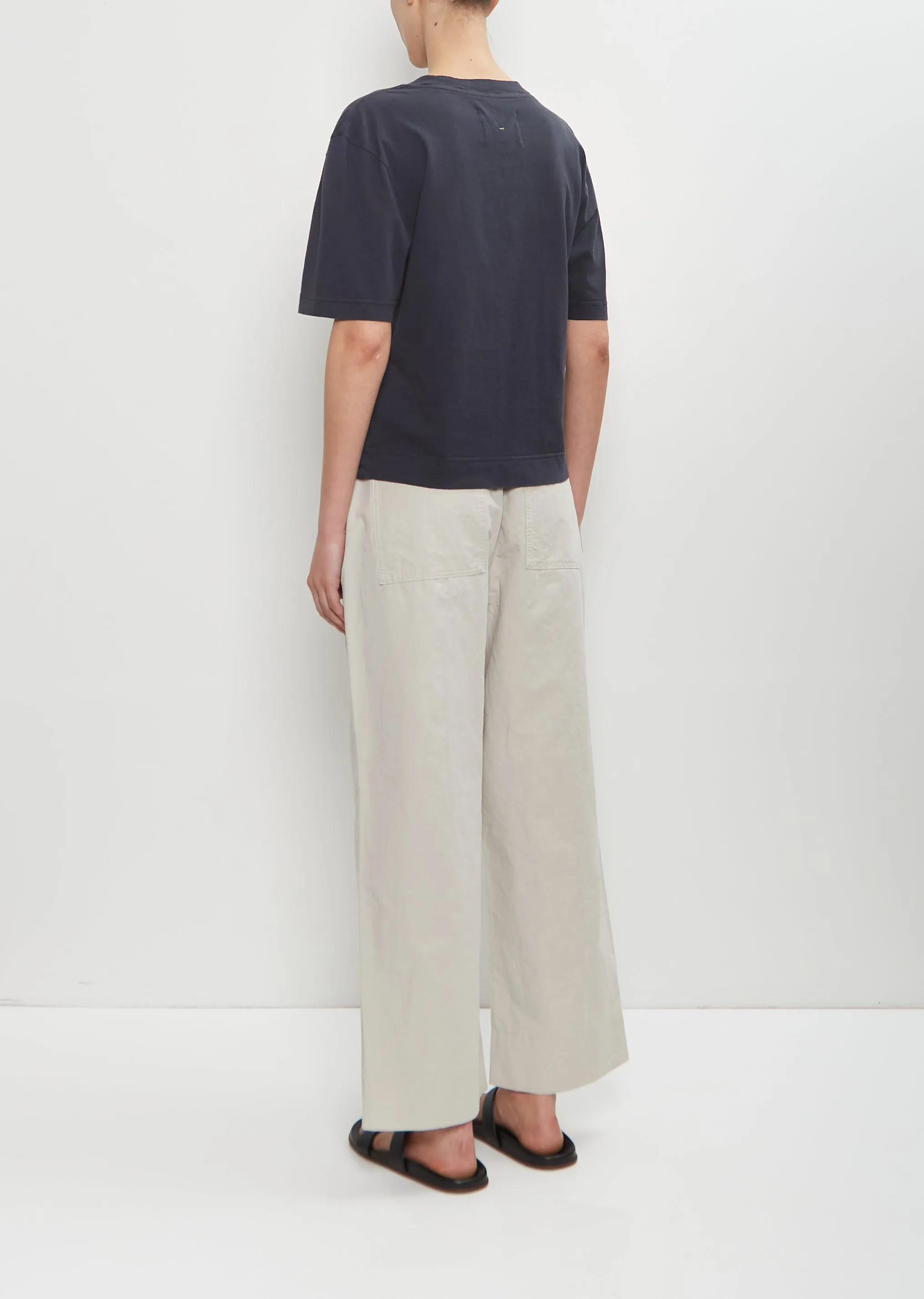 Cotton Linen Simple T-Shirt — Navy