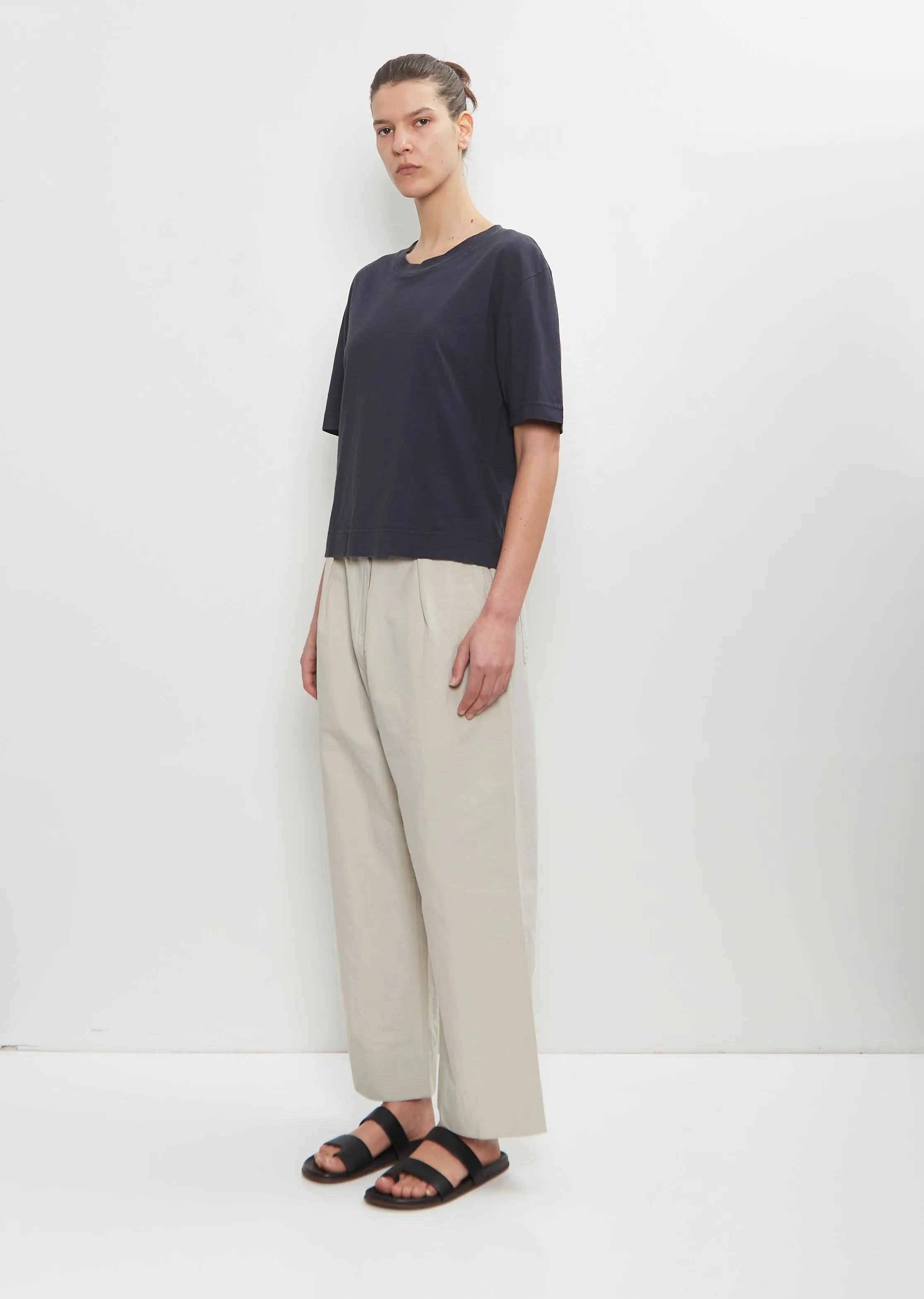 Cotton Linen Simple T-Shirt — Navy
