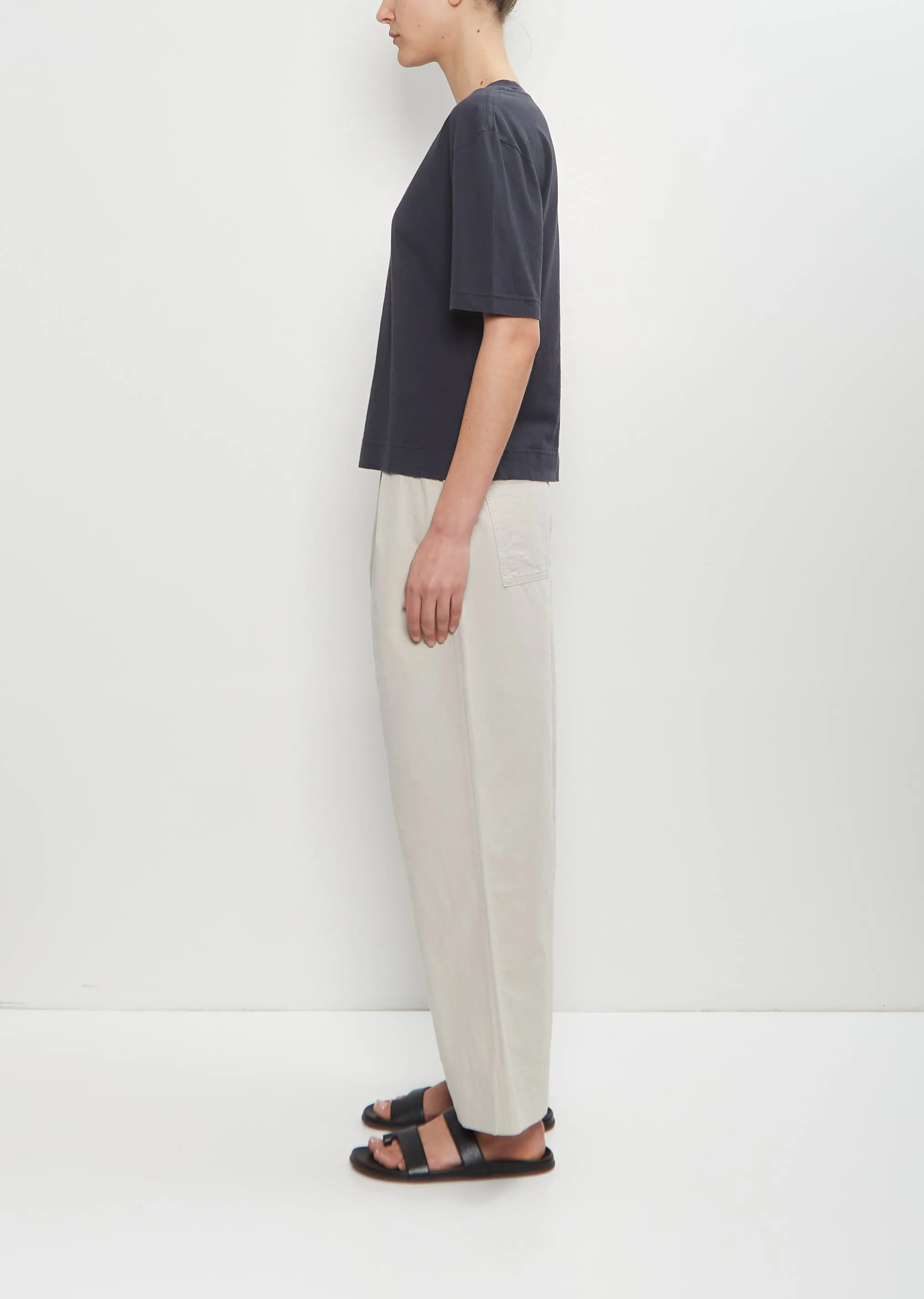 Cotton Linen Simple T-Shirt — Navy
