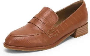 Coutgo Womens Classic Penny Loafers Crocodile Print Casual Mid Stacked Heel Comfort Slip On Office Oxford Dress Shoes
