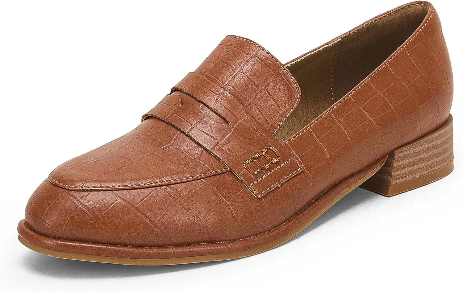 Coutgo Womens Classic Penny Loafers Crocodile Print Casual Mid Stacked Heel Comfort Slip On Office Oxford Dress Shoes