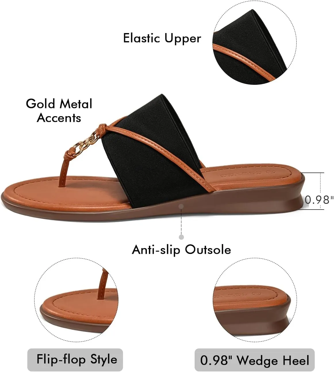 Coutgo Womens Flip Flops Wedge Sandals Dressy Beach Summer Flats Comfortable Slip on Stretch Slippers Shoes