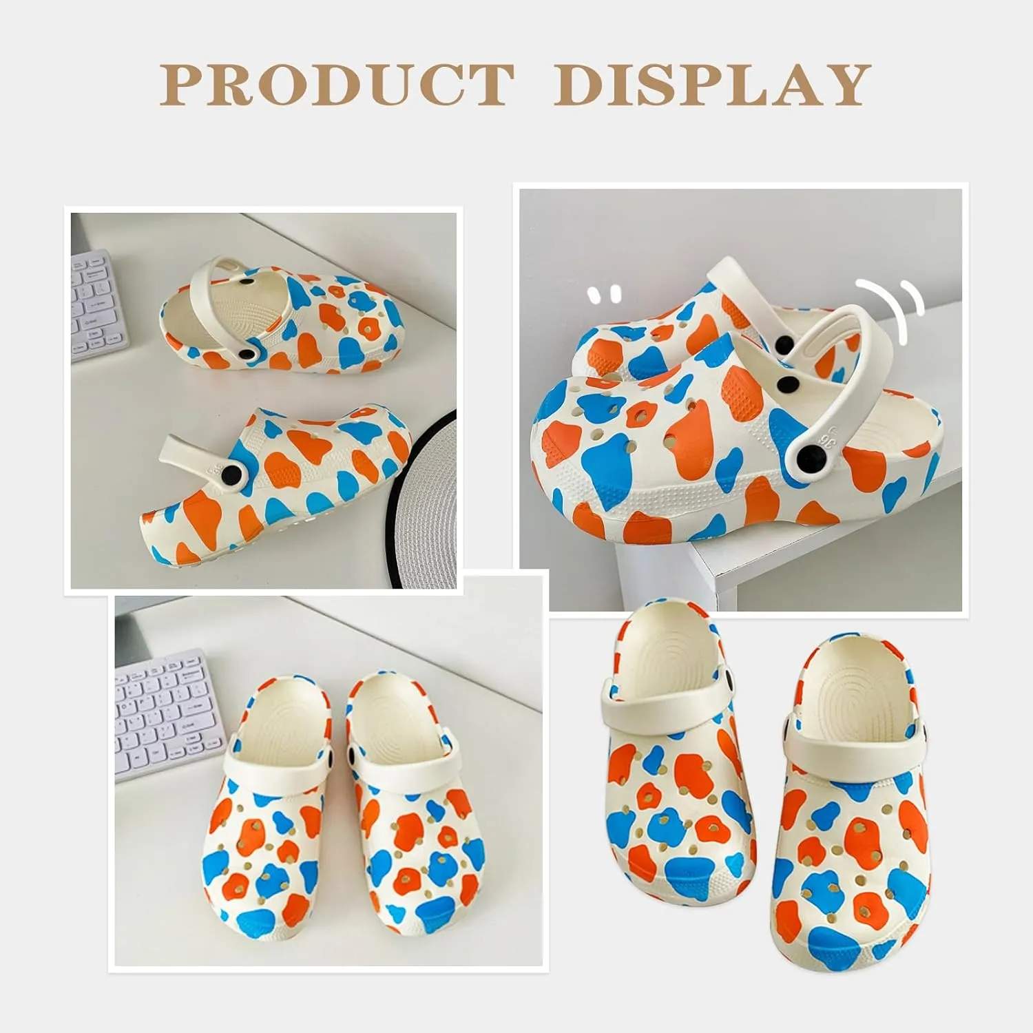 Cow Clogs with Buckles and Socks Slippers Comfortable Slip On Water Beach Sandals Indoor Outdoor Shoe for Women's/Girls