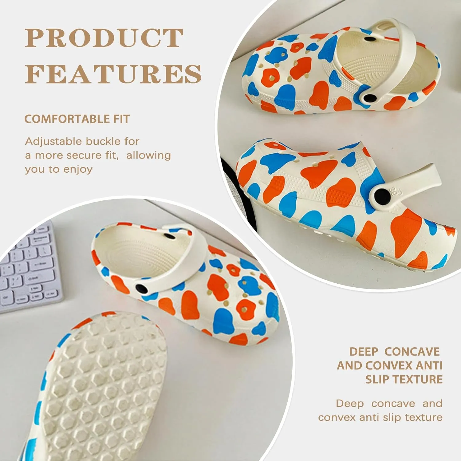 Cow Clogs with Buckles and Socks Slippers Comfortable Slip On Water Beach Sandals Indoor Outdoor Shoe for Women's/Girls
