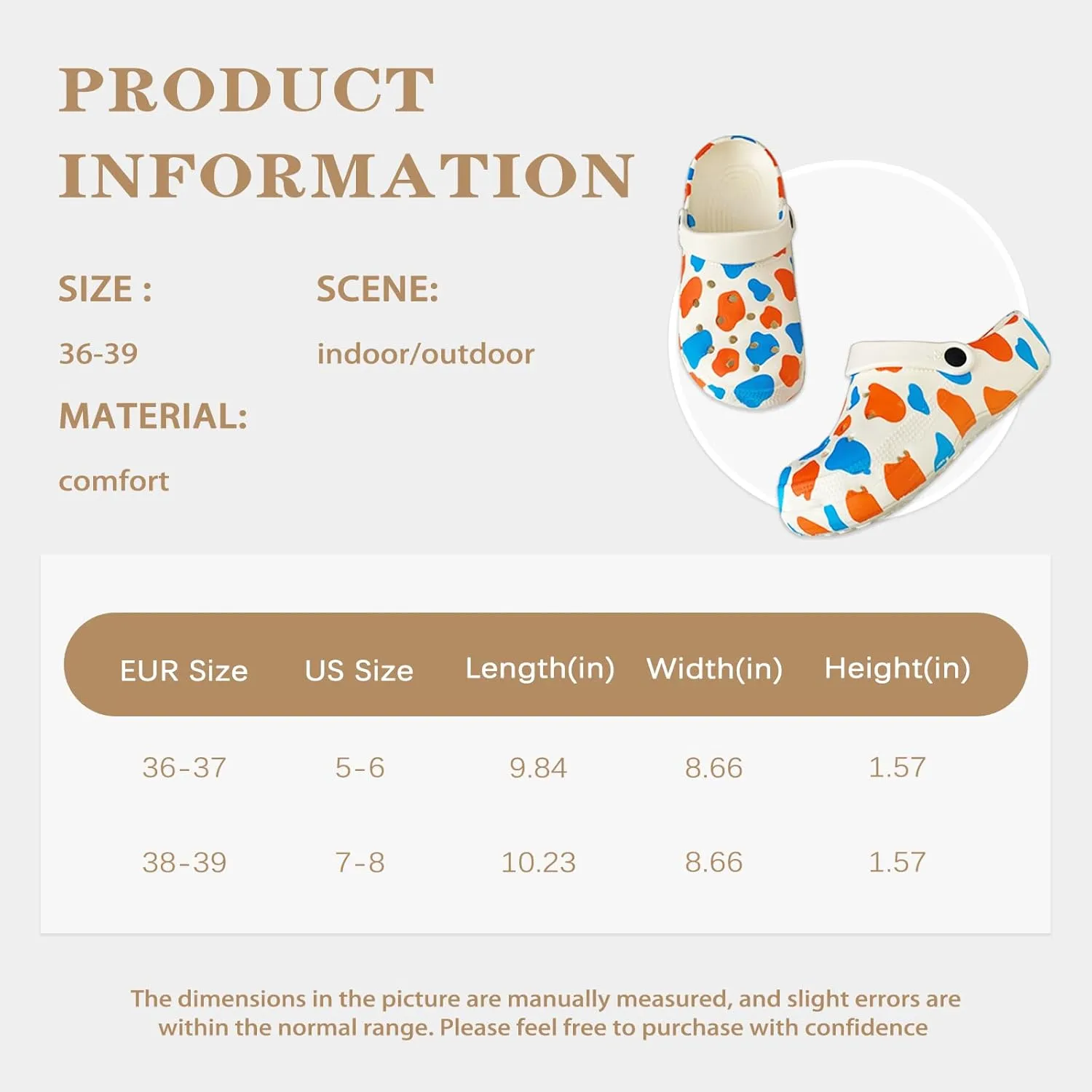 Cow Clogs with Buckles and Socks Slippers Comfortable Slip On Water Beach Sandals Indoor Outdoor Shoe for Women's/Girls